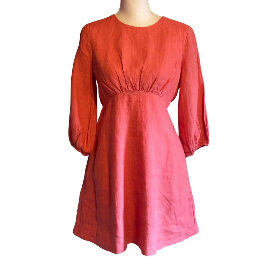 Banana Republic Open Back Linen Mini Dress 6P Coastal Resort Quiet Luxury
